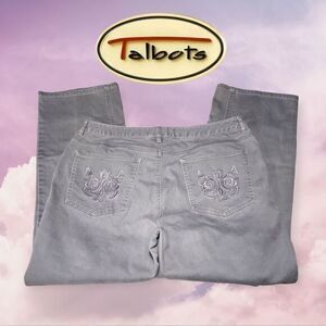 Talbots Petites Stretch Pants Womens Embroidered‎ Back Pocket Grey 16P